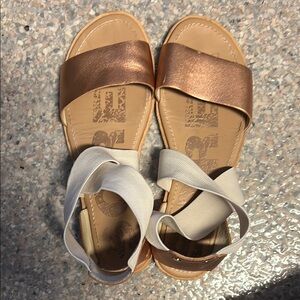 Sorel Brown and Cream Sandals with Two-Strap Design